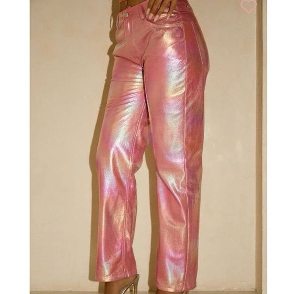 Barbie Pink Metallic, Barbiecore, 90s Straight Leg Pants Size S